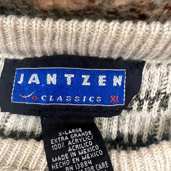 Jantzen Men's Patterned Crewneck Sweater - Green and Cream - Picture 2 of 4